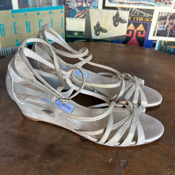 Jimmy Choo Golden Glitter Womens Wedge sz 38 1/2 - Picture 4 of 9